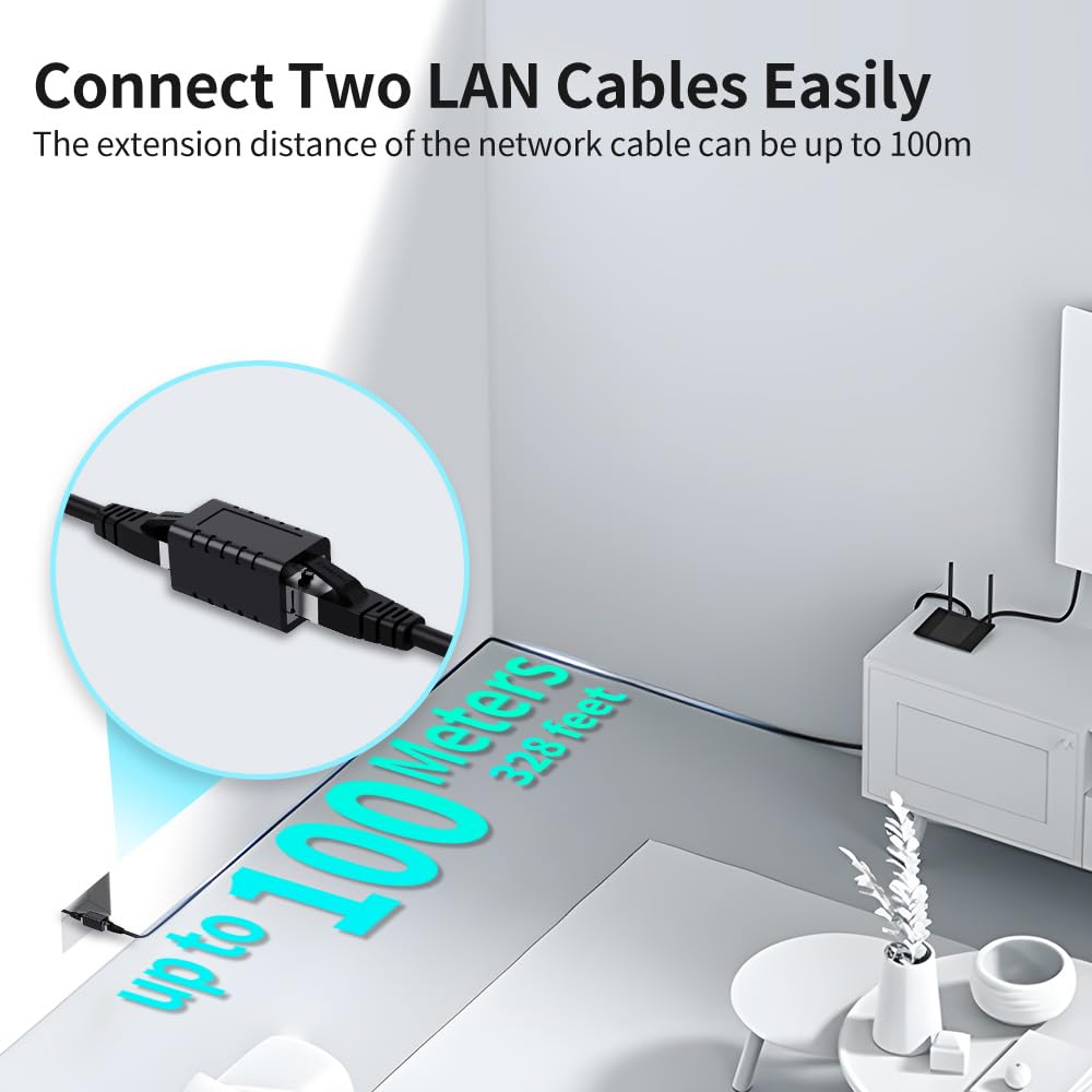RJ45-Koppler, Ethernet-Kabel-Verlängerung, Buchse auf Buchse, Cat7, Cat6, Cat5e, Cat5, LAN-in-Line, Newwork-Patchkabel-Verlängerungsadapter, schwarz, 2 Stück