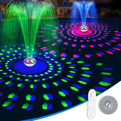 ChlorStar Upgraded Pool Fountain,9000mah Rechargeable Floating Pool Fountain with Light Show,Above Ground Pools Water Fountains Pump with Anchor,Swimming Inground Pools Fountains for Pond-1PC (White)