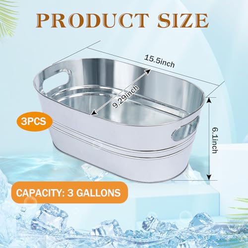 Dualshine 3 Pcs Galvanized Tub 3 Gallon Ice Bucket Metal Drink Buckets For Parties Beer Beverage Tub With Carry Handles For Champagne Cocktails Wine Cooling For Mimosa Bar Supplies thumb #3