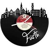 GRAVURZEILE Schallplattenuhr - Skyline Fürth - Wanduhr aus gegossenem Vinyl mit Stadt Skyline 30 cm - Upcycling Design-Uhr Wand-Deko Vintage-Uhr Wand-Dekoration Retro-Uhr - Made in Germany