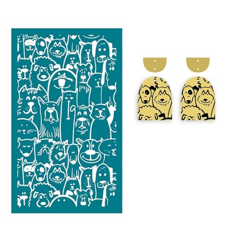 Screen Printing Kit,15x9cm Animal And Plant Pattern Background Polymer Clay Silk Screen Stencils Reusable Silkscreen Print Kit for Printing Clay Stamps Jewelry Earrings Decoration Template Style 6