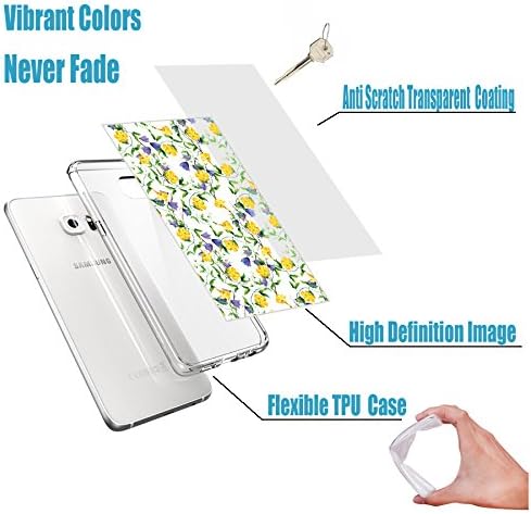 ChiChiC S7 Case,Galaxy S7 Case,360 Full Protective Anti Scratch Slim Flexible Soft TPU Gel Rubber Clear Cases Cover with Design for Samsung Galaxy S7,Yellow Purple Flower on White
