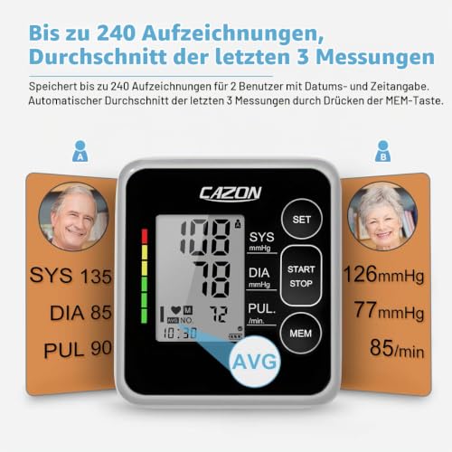 CAZON Blutdruckmessgeräte Oberarm Digital Vollautomatisch Blutdruckmessgerät Pulsmessung...