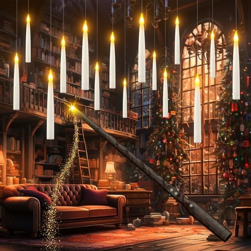 PChero Floating Candles with Wand, 12 Pack Battery Operated LED