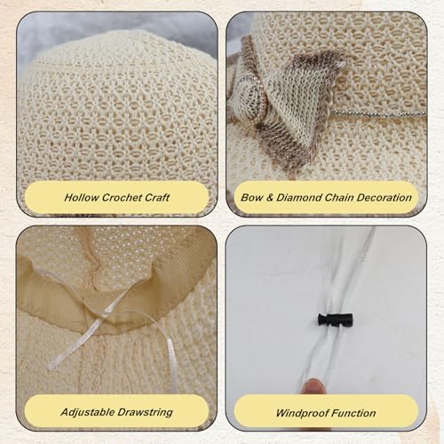 Sombrero Bucket tejido para mujer, plegable, con lazo miniatura 3
