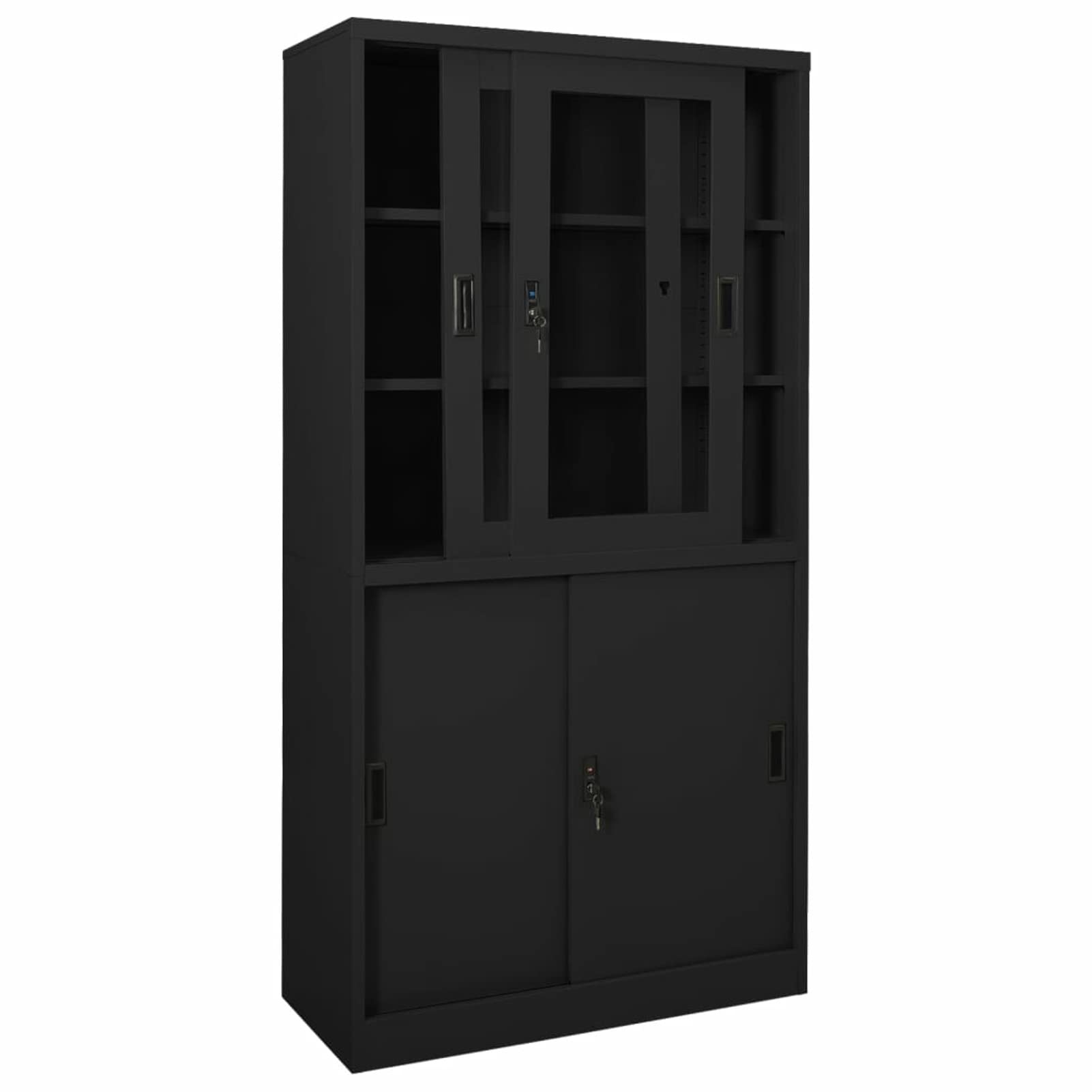 Gecheer-Armadio Archivio,per Ufficio,Acciaio,Antracite,con Vetrina,4 Ante Scorrevoli,90x40x180 cm