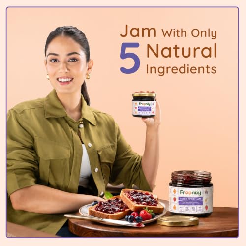 Image of Frooney Mixed Berry Jam Sweetened with Honey | 100% Pure Natural Jam | No Refined Sugar | Real Berry Blend | No Artificial Colours or Preservatives | Small Batch Fruit Spread | Clean Label Breakfast Jam /350g