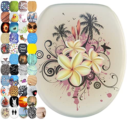 Sanilo Abattant WC frein de chute, Grande sélection de lunettes de toilette avec abaissement automatique, Fixation facile (Tropicale)