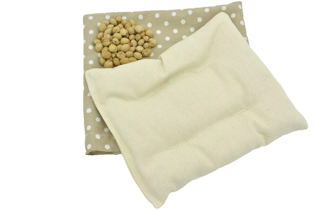 Cuscino termico ai noccioli di ciliegia 19×18 cm – dispositivo medico di classe I CE in cotone, applicazione caldo e freddo, beige con puntini bianchi