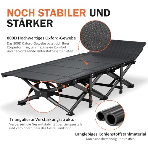 ATORPOK SHOP Campingbett feldbett klappbar, Faltbar Gästebett bis 200 kg für,mit Seitentasche, tragbares Campingliege,Outdoor, Garten, Reisen, Camping, Indoor (Grau)