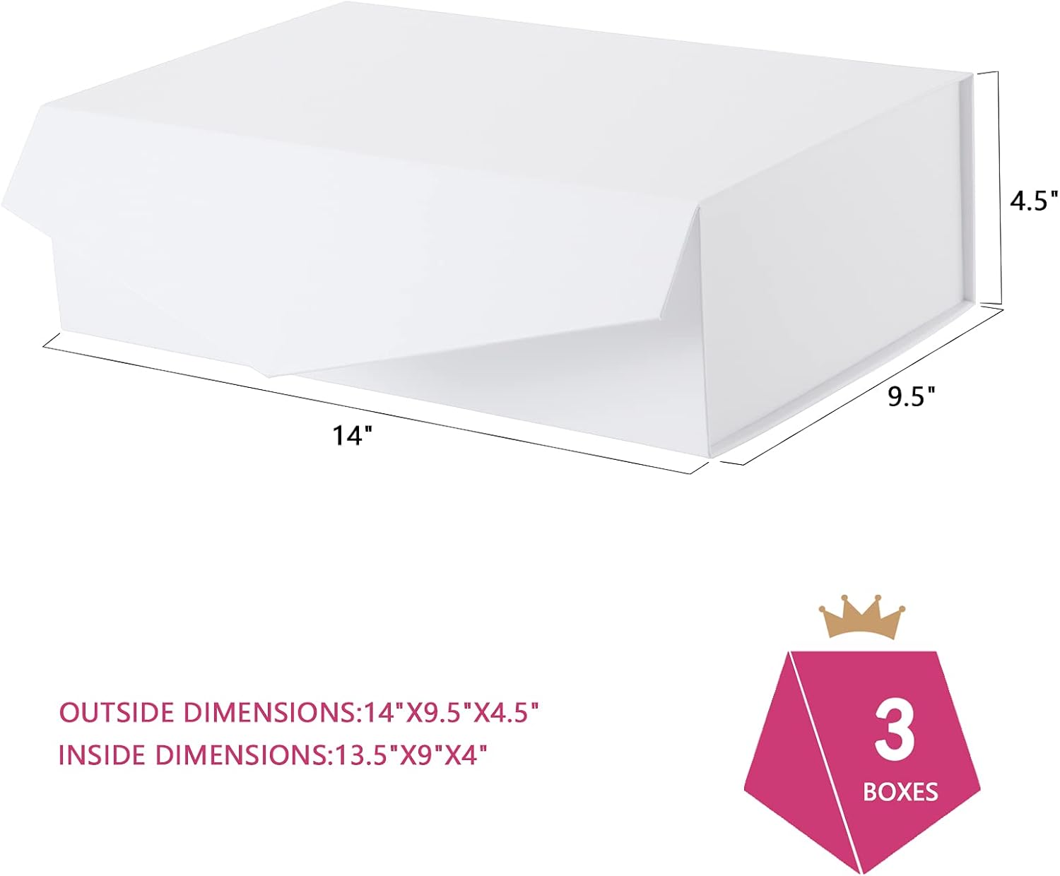 Up To 60% OFF PACKQUEEN 3 Gift Boxes 14x9.5x4.5 Inches, White Gift Boxes, Bridesmaid Proposal Boxes, Large Gift Boxes with Lids, Collapsible Gift Boxes with Magnetic Closure (Matte White with Grain Texture)