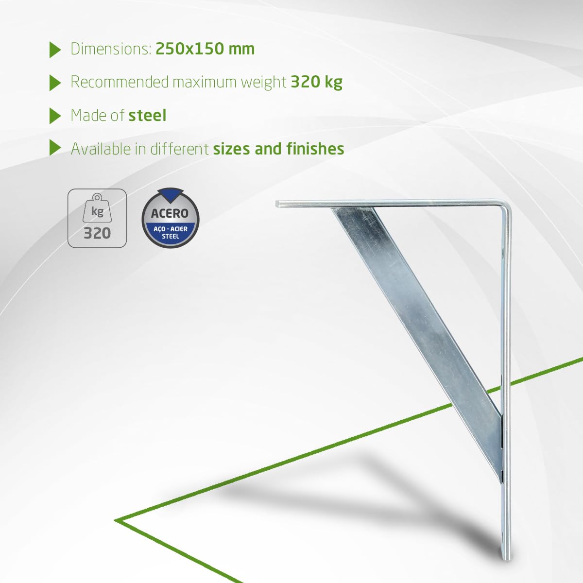 Amig - Bracket For Wall Shelves - Metal Bracket For Shelves - Angle For Shelves - Shelf Support - Steel - Black - Dimensions: 200x150 Mm - Maximum Recommended Weight