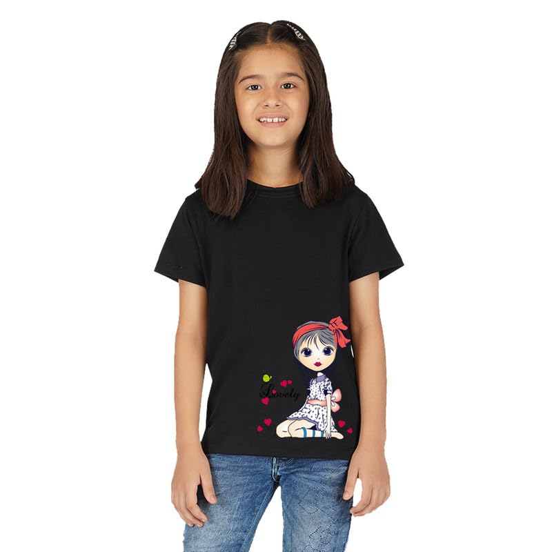 Image of Nusyl Girls Half Sleeves Black Lovely Printed T-shirt-NUGCTSH0076