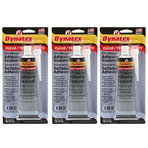 Image of Dynatex RTV Clear Silicone Adhesive Sealant 3 oz Tube - Transparent Watertight Seal, Marine RV Industrial Use, Made in the USA (3-Pack)
