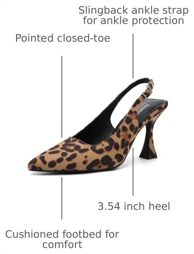 Image of Susanny Slingback Kitten Heels Elegant Dressy Pumps for Women Closed Pointy Toe Sexy Chunky High Heels Wedding Bride Prom Party Dress Shoes