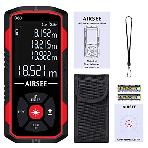 AIRSEE Laser Measure 196Ft, 40 Sets Data Storage, M/in/Ft Unit Switch, Backlit LCD, Distance, Area, Volume Laser Measurement Tool