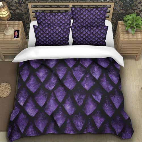 Housse de couette violette motif diamant 3D en microfbre 135x200