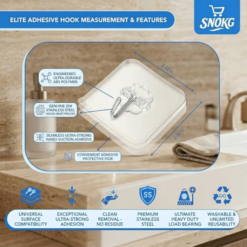 Image of Self Adhesive Wall Hooks for Hanging | Transparent Waterproof Strong Hooks | No Drill Heavy Duty Wall Hanging Hook for Kitchen, Bathroom & Home (Flower Hook- 5 Count)
