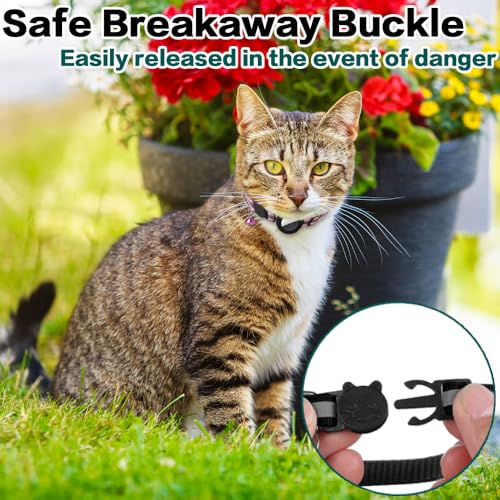 Airtag Cat Collar Breakaway, Reflective Kitten Collar with Apple Air Tag Holder and Bell for Girl Boy Cats, 0.4 Inches in Width and Lightweight(Black) - Image 3