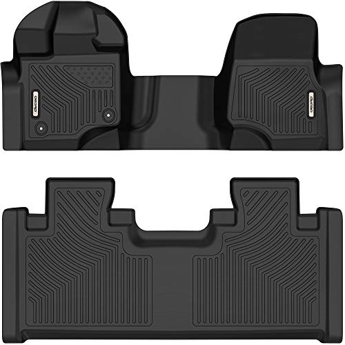 OEDRO Floor Mats Compatible with 2015-2023 Ford F-150 SuperCab/ Extended Cab w/ 1st Row Bench Seat - 2nd Row Set (Over-Hump Front & 2nd Seat), Black TPE All-Weather Guard - Custom Fit