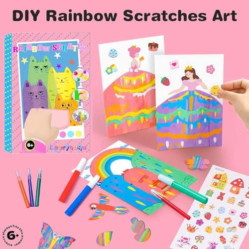Image of Amitasha Rainbow Scratch Paper Art Painting Kit for Kids Squeeze Dot Magic DIY Postcard Activity Set, Squeegee Creative Gifts for Girls and Boys