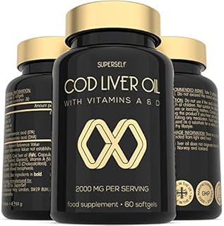 Cod Liver Oil Capsules - High Strength 2000mg - 60 Softgel Tablets - Rich in Omega 3 EPA DHA & Vitamins A and D - 1000mg Arctic Cod Liver Oil per Capsule - Odourless & Burp-Free Fish Oil - UK Made