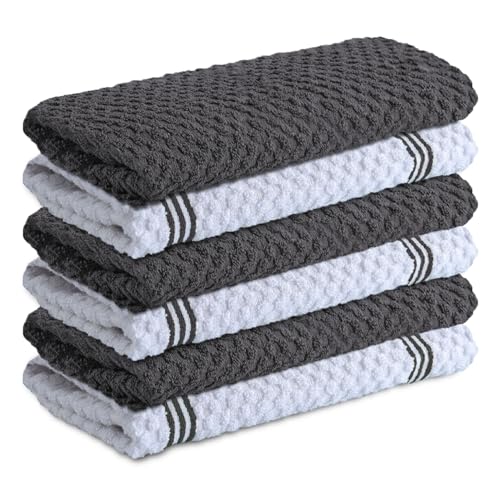 Infinitee Xclusives 100% Cotton Kitchen Towels - 15x25 Inch Ultra Soft Tea Towel, Super Absorbent Terry Dish Towels for Kitchen Linens |Grey|