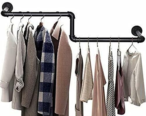 NAIMP Black Industrial Clothes Rail for Wall , Heavy Duty Z Shape Wall Mounted Clothes Raill , 100cm Garment Rack Tidy Rail Wall Clothes Rail , Clothing Hanging Rail Clothes Display for Home Shop