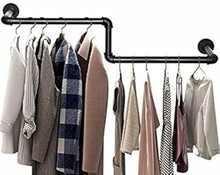 NAIMP Black Industrial Clothes Rail for Wall , Heavy Duty Z Shape Wall Mounted Clothes Raill , 100cm Garment Rack Tidy Rail Wall Clothes Rail , Clothing Hanging Rail Clothes Display for Home Shop