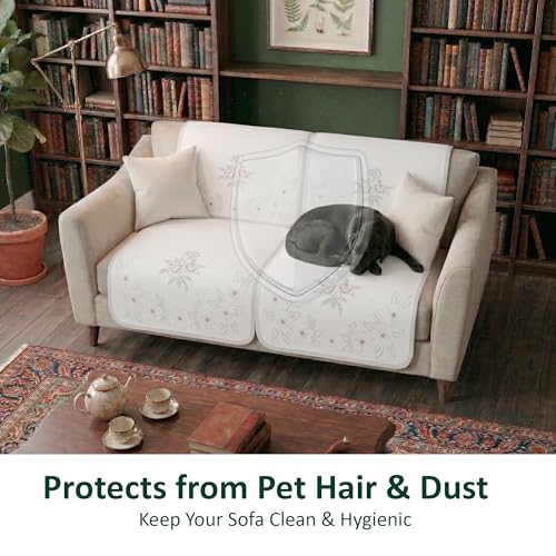 Image of Kuber Industries 2+1 Seater Sofa Cover | Slipcover for Living Room | Thick & Cozy | Non-Slip Comfort Sofa Cover Set | Painting Delta 1380 - Cream