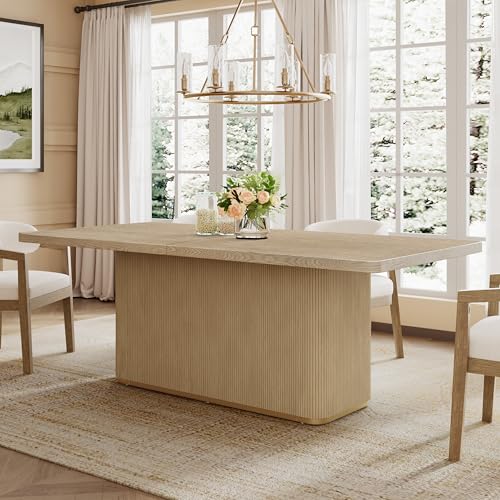 Christopher Knight Home Scout 84 Inch Dining Table for 6 People, Modern Kitchen Table with Pillar Legs, Wooden Rectangular Spacious Dinner Furniture for Dining Room, Home Office, Natural