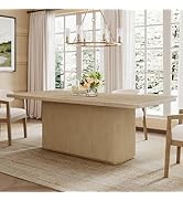 84" Rectangular Dining Tables with Pillar Base, Natural Finish Kitchen Furniture for 6–8 People, ...