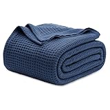 Bedsure Gentlesoft 100% Cotton Blanket King Size for Bed - Breathable and Soft, Thick Cozy Waffle Weave Christmas Blanket Gift for Women, Navy, 104x90 inches