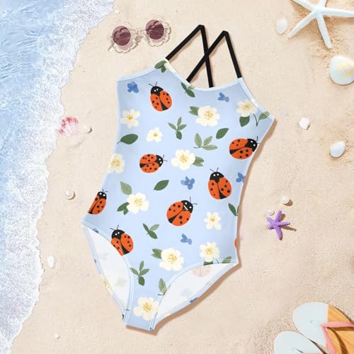 Ladybugs Flower Girls One Piece Swimsuits Summer Quick Dry Beach Bathing Suit3
