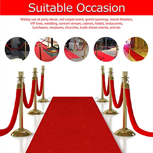 FVIEXE 6 Pack 5 Feet Red Velvet Stanchion Rope, Crowd Control Ropes with Gold Clasps, Foam Core Red Rope Queue Safety Sarriers Stanchion Post Rope for Party Event and Red Carpet - Thumbnail 6