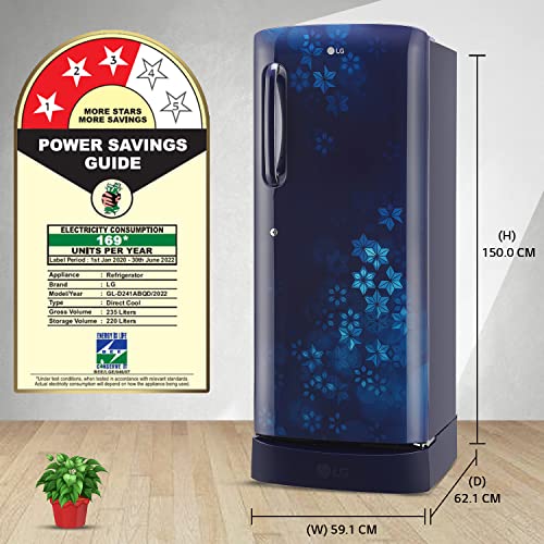 Image of LG 235 L 3 Star Direct-Cool Inverter Single Door Refrigerator Appliance (GL-D241ABQD, Blue Quartz, Base stand with drawer & Moist 'N' Fresh, 2022 Model)