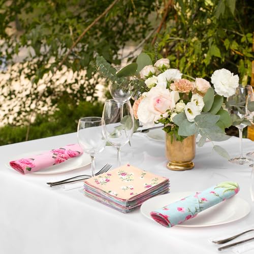 Image of SmoothNovelty 36 Pcs Cloth Napkins for Women Vintage Ladies Floral Handkerchiefs 6 Designs Tea Party Favors, 11 x 11 Inches Plants Floral Square Handkerchiefs for Weddings Tea Party Supplies