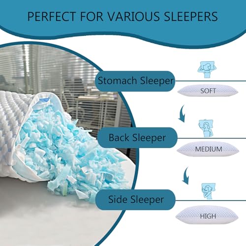 Mooppom Cooling Pillows for Sleeping, Shredded Memory Foam Cooling Pillow for Hot Sleepers, Adjustable Cool Bed Pillows for Side Back Stomach Sleepers(Queen)