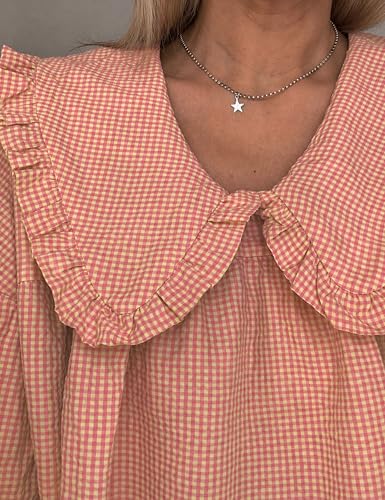 Image of Ynhonra Women's Gingham Mini Dress 3 /4 Puff Sleeve Babydoll Doll Collar