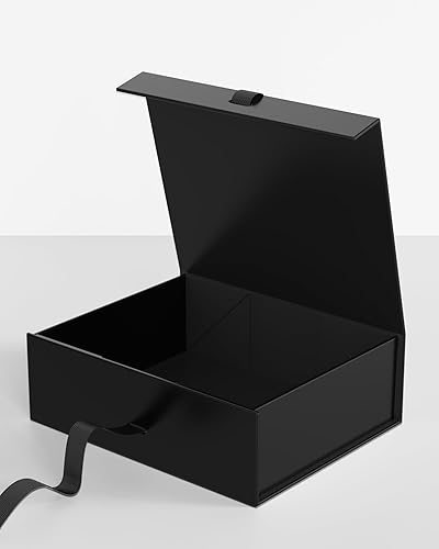 Miniatura 7 de UNONBOX Caja de regalo negra, 10.5 x 7.5 x 3.1 pulgadas, caja magnética decorativa de regalo con tapa y cinta para hombres y mujeres, caja plegable