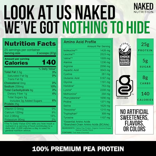 NAKED Vanilla Pea Protein Isolate from North American Farms, Only 3 Ingredients, Vanilla Vegan Protein, Gluten-Free, Soy Free, GMO Free - 2LB - Thumbnail 5