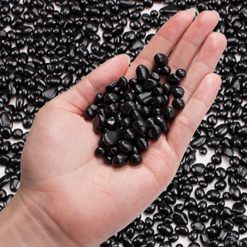 Keedolla 3Lb Aquarium Fish Tank Gravel Rocks Glass Pebbles Gemstones, Glass Stones Vase Filler for Fountain Succulent Plant Decorative Rock Pebble Stone - Black