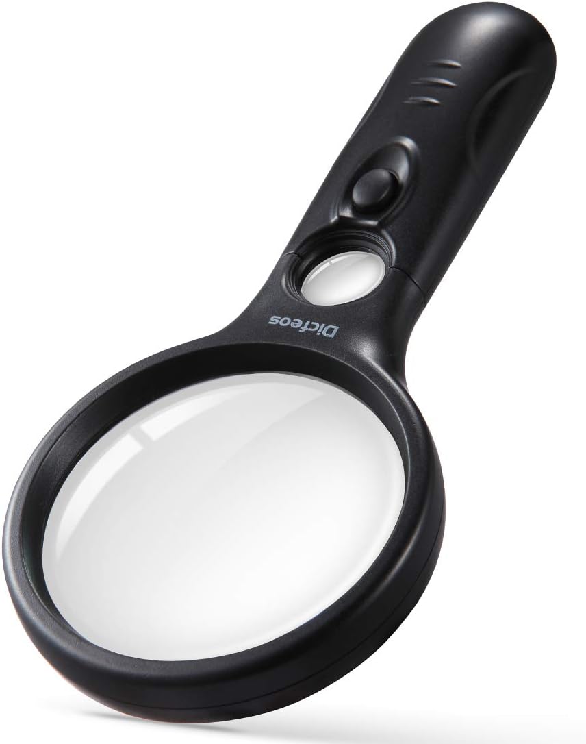 Dicfeos 3X/45X Magnifying Glass with 3 LED Book Light, 75mm Anti-Scratch Optical Grade Glass Lens, 4.1 Ounce Lightweight, Brings Fun for Kids and Elders (Black)