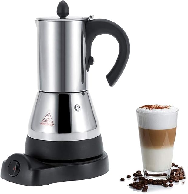 Wandisy Electric Coffee Maker, Coffee Machines Moka Pot 200/300ml Electric Stainless Steel Espresso Coffee Mocha Pot for Home/Office Use(300ml)