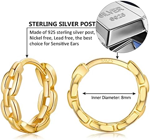 LYTOPTOP Gold Hoop Earrings for Women, 925 Sterling Silver Small Huggie Hinged Earrings, Hypoallergenic 8mm Cartilage Spleeper Hoops Piercings Jewellery for Girls Men