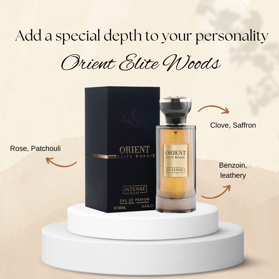 INTENSE ELITE Orient Elite Woods Eau de Parfum for Men – 100ml (3.4 oz) | Luxury Oud Perfume with Magnetic Gift Box, Featuring Notes of Clove, Saffron, Rose & Leather