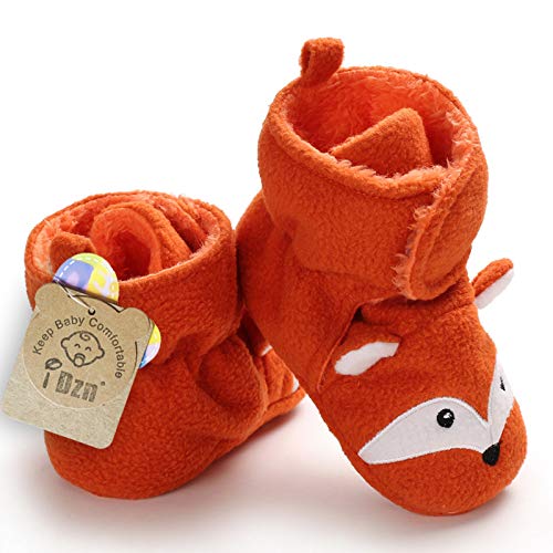 Idzn Baby Girls Boys Cozy Fleece Booties Elephent Fox Duck Panda Sheep Design Newborn Shoes Infant Footwear (Orange Fox, 0_Months) #TOP4