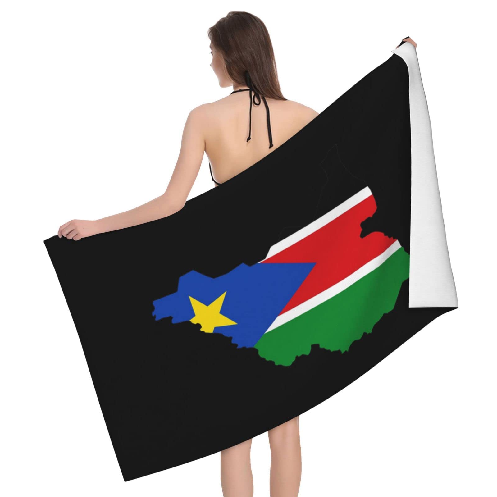 Lsjuee South Sudan Flag Map Bath Towel Absorb Water Quick Dry Bath Towel, for Beach, Swimming Pool, Camping