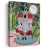 Zebra Reading Newspaper Canvas Poster Painting Wall Art, Botanical Zebra Picture Artwork Framed Prin