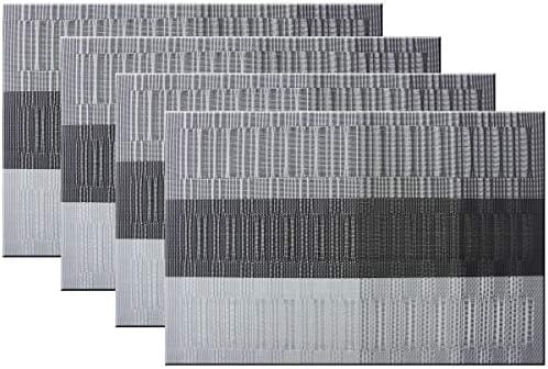 Bright Dream Placemats and Table Runner Sets Woven Vinyl Non slip 6 Placemats with 1 Table RunnerGrey